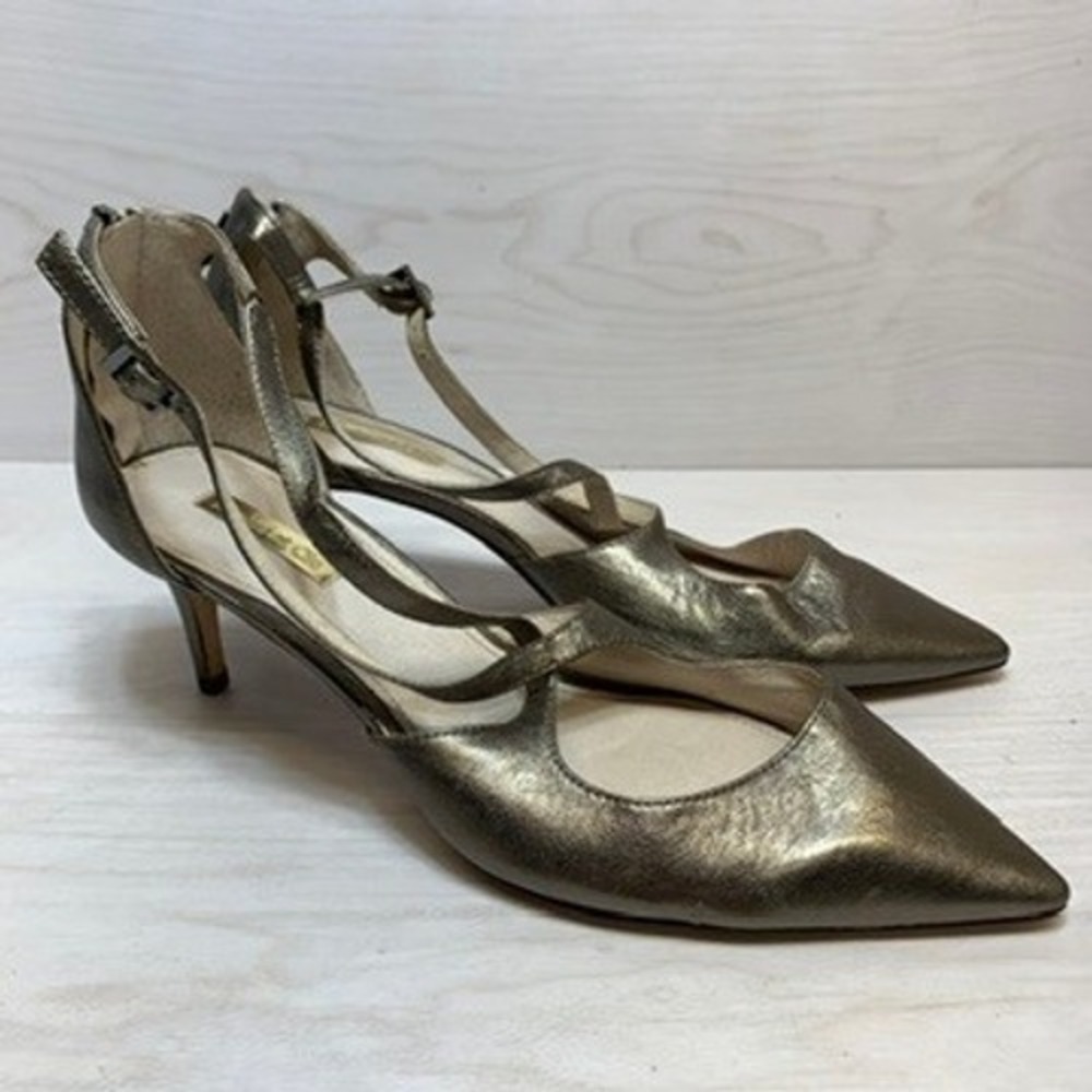 Louise‎ et Cie Womens 10M Jena Pumps Kitten Heel Metallic Bronze Strappy Leather